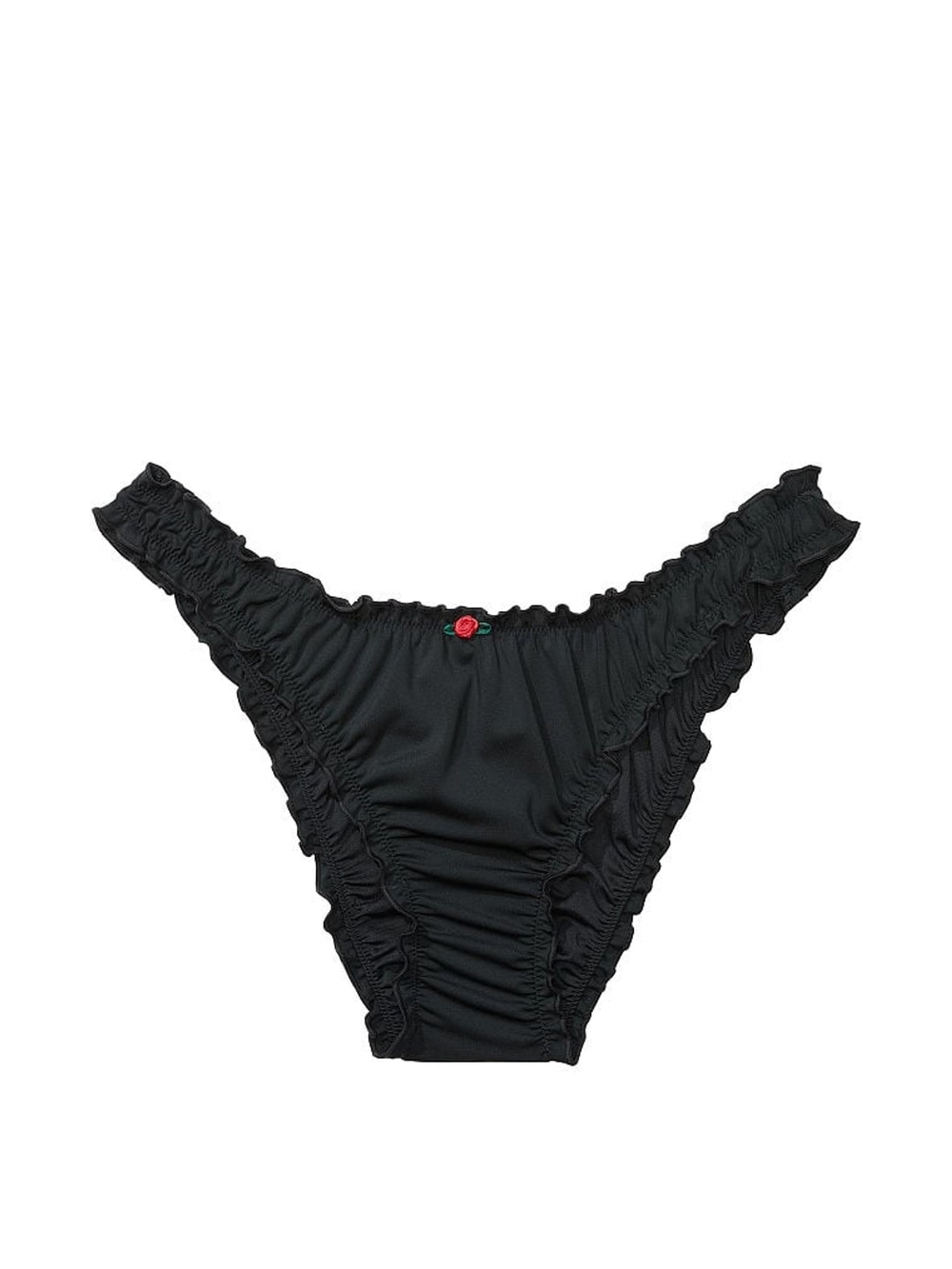 Frankie's Bikinis Black Bikini Bottom with Red Rose Accent